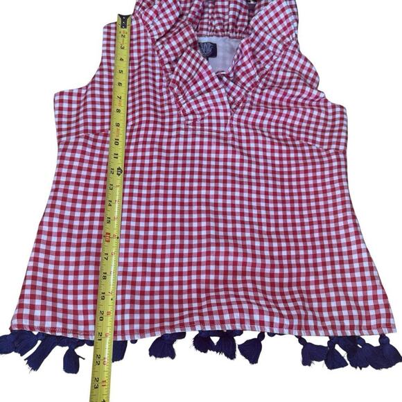 Elizabeth Wilson Top Red Gingham Tassel Detail Ruffle Thick Knit Sleeveless S - Picture 8 of 8